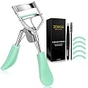 Eyelash Curlers with 6PCS Silicone Refill Pad Fit All Eye Shape Curved Eyelash Curler,Natural and Long Lasting Lash Curler for Women Make Up Gift（Green）