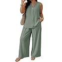 Eytino Plus Size 2 Piece Sets for Women Summer Travel Vacation Outfits Sleeveless Tops Wide Leg Pants Matching Sets(1X-5X)