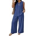 Eytino Plus Size 2 Piece Sets for Women Summer Travel Vacation Outfits Sleeveless Tops Wide Leg Pants Matching Sets(1X-5X)
