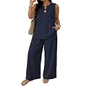 Eytino Plus Size 2 Piece Sets for Women Summer Travel Vacation Outfits Sleeveless Tops Wide Leg Pants Matching Sets(1X-5X)