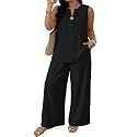 Eytino Plus Size 2 Piece Sets for Women Summer Travel Vacation Outfits Sleeveless Tops Wide Leg Pants Matching Sets(1X-5X)