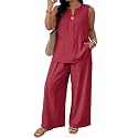 Eytino Plus Size 2 Piece Sets for Women Summer Travel Vacation Outfits Sleeveless Tops Wide Leg Pants Matching Sets(1X-5X)