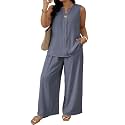 Eytino Plus Size 2 Piece Sets for Women Summer Travel Vacation Outfits Sleeveless Tops Wide Leg Pants Matching Sets(1X-5X)