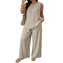 Eytino Plus Size 2 Piece Sets for Women Summer Travel Vacation Outfits Sleeveless Tops Wide Leg Pants Matching Sets(1X-5X)