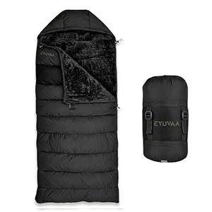 eyuvaa label camping sleeping bag -5c to 5c rectangle shape winter sleeping bag with faux fur fits up to 72 ft lightweight amp compact for trekking hiking amp travel black