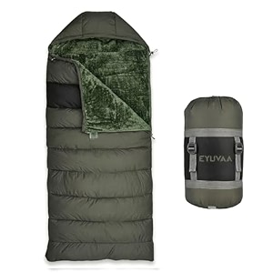 eyuvaa label camping sleeping bag -5c to 5c rectangle shape winter sleeping bag with faux fur fits up to 72 ft lightweight amp compact for trekking hiking amp travel green