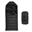 EYUVAA LABEL Camping Sleeping Bag -5°C to +5°C, Rectangle Shape Winter Sleeping Bag with Faux Fur, Fits Up to 7.2 ft, Lightweight & Compact for Trekking, Hiking & Travel (Black)