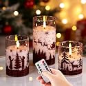 Eywamage Red Buffalo Plaid Christmas Flameless Pillar Candles with Remote