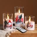 Eywamage Christmas Glass Flameless Pillar Candles with Remote Set of 3