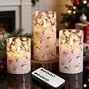 Eywamage Bear Christmas Glass Flameless Pillar Candles with Remote Set of 3