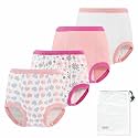 EZ Moms 4 Packs Toddler Potty Training Underwear Leakproof Soft Absorbent Kid Confident Toilet Training Pants for Girls 3T 100% Cotton Underwear Reusable Baby Girl Pee Pants with Potty Sticker Chart