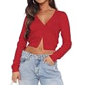 Ezbelle Women's Long Sleeve Open Front Cropped Lightweight Cardigan Sweater Button Down Shirt 2026 Fall Tops