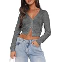 Ezbelle Women's Long Sleeve Open Front Cropped Lightweight Cardigan Sweater Button Down Shirt 2026 Fall Tops