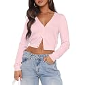 Ezbelle Women's Long Sleeve Open Front Cropped Lightweight Cardigan Sweater Button Down Shirt 2026 Fall Tops