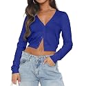 Ezbelle Women's Long Sleeve Open Front Cropped Lightweight Cardigan Sweater Button Down Shirt 2026 Fall Tops