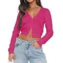 Ezbelle Women's Long Sleeve Open Front Cropped Lightweight Cardigan Sweater Button Down Shirt 2026 Fall Tops