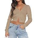 Ezbelle Women's Long Sleeve Open Front Cropped Lightweight Cardigan Sweater Button Down Shirt 2026 Fall Tops