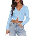 Ezbelle Women's Long Sleeve Open Front Cropped Lightweight Cardigan Sweater Button Down Shirt 2026 Fall Tops