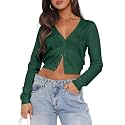 Ezbelle Women's Long Sleeve Open Front Cropped Lightweight Cardigan Sweater Button Down Shirt 2026 Fall Tops