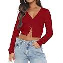Ezbelle Women's Long Sleeve Open Front Cropped Lightweight Cardigan Sweater Button Down Shirt 2026 Fall Tops