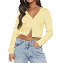Ezbelle Women's Long Sleeve Open Front Cropped Lightweight Cardigan Sweater Button Down Shirt 2026 Fall Tops