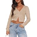 Ezbelle Women's Long Sleeve Open Front Cropped Lightweight Cardigan Sweater Button Down Shirt 2026 Fall Tops