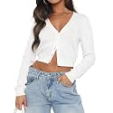 Ezbelle Women's Long Sleeve Open Front Cropped Lightweight Cardigan Sweater Button Down Shirt 2026 Fall Tops