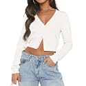 Ezbelle Women's Long Sleeve Open Front Cropped Lightweight Cardigan Sweater Button Down Shirt 2026 Fall Tops