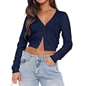Ezbelle Women's Long Sleeve Open Front Cropped Lightweight Cardigan Sweater Button Down Shirt 2026 Fall Tops