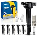 Ezexpreze UF487 Ignition Coil Pack &amp; 6619 Iridium Spark Plug Fit for Toyota Lexus 2005-2018 Camry Highlander Avalon Rav4 Sienna Venza RX350 ES350 RX450h 3.5L V6 Replace 90919-02251 90919-A2002 6Pcs