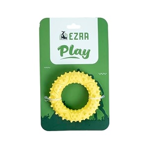 ezra play spiky small ring dog chew toy - yellow  durable non-toxic rubber textured for dental health  interactive fetch amp chew toy for all breeds