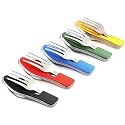 EZYoutdoor 4-in-1 Camping Utensil Set, Steel Fork Spoon Knife, 5 Pack