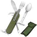 EZYoutdoor 7-in-1 Camping Utensils, Stainless Steel Fork Spoon Knife, Green