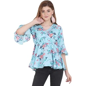 f-apparel Womens Casual Floral Printed Light Blue