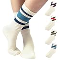 F|B Striped Retro Crew Socks for Women and Men - Pair of 5 Triple Striped Socks with Terry Cushioned Sole