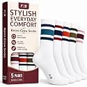 F|B Striped Retro Crew Socks for Women and Men - Pair of 5 Triple Striped Socks with Terry Cushioned Sole
