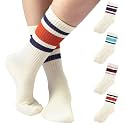 F|B Striped Retro Crew Socks for Women and Men - Pair of 5 Triple Striped Socks with Terry Cushioned Sole