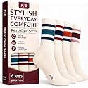 F|B Striped Retro Crew Socks for Women and Men - Pair of 5 Triple Striped Socks with Terry Cushioned Sole