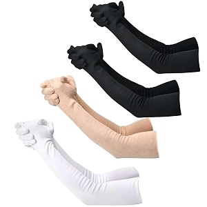 f y v cotton full fingers hand arm sleeves of black white amp beige sun burn protection arm sleeves for womensgirls - uv tan dust protection arm cover ideal for outdoor activity