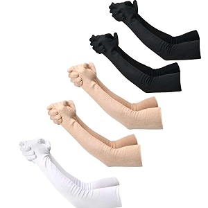 f y v cotton full fingers hand arm sleeves of black white amp beige sun burn protection arm sleeves for womensgirls - uv tan dust protection arm cover ideal for outdoor activity