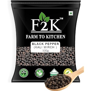 f2k black pepper whole kali mirch sabut - 500gm black peppercorns unleash intense flavor and aroma for authentic cooking whole black pepper for grinding sabut kali mirch fresh flavor pack of 1