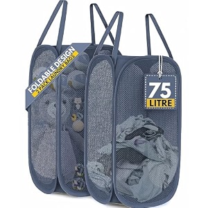 f8wares 2pk 75 litres mesh foldable laundry basket for clothes grey