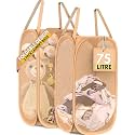 F8WARES 2PK 75 Litres Mesh Foldable Laundry Basket for Clothes Khaki