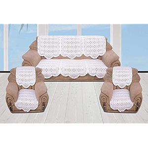 fab nation 10-piece net lace sofa and chair cover set - white - decorative panels for 5-seater sofa set - includes sofa and chair covers - elegant protection and style