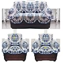 Fab Nation 10 Seater with Sofa Arm Covers in Net Polyster Fabric in Blue Or Dark Blue Exclusive Flower &amp; Leaf Sofa Cover(Design Might Vary)