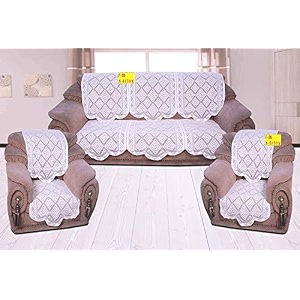 fab nation 10 sofa covers for 5 seater - exclusive net lace sofa covers set - white