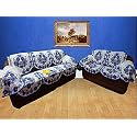 Fab Nation 14 Sofa Covers for 5 Seater Sofa Set, Polyester Blend Fabric - Net Sofa Cover &amp; Chair Cover Set (White, Blue)