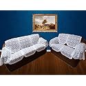 Fab Nation 14 Sofa Panels for 5 Seater Sofa Set, Polyester Blend Slipcover - Net Sofa Cover &amp; Chair Cover Set (White, Floral Design)