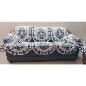fab nation blue floral design sofa cover for 3 seater sofas with arm covers - blue white polyester blend