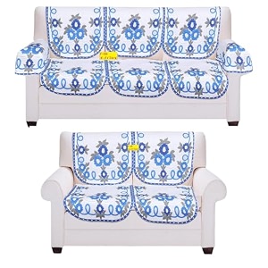 fab nation premium net polyester fabric floral sofa covers 5 seater 32 royal blue and coral blue 30 x 23 inches